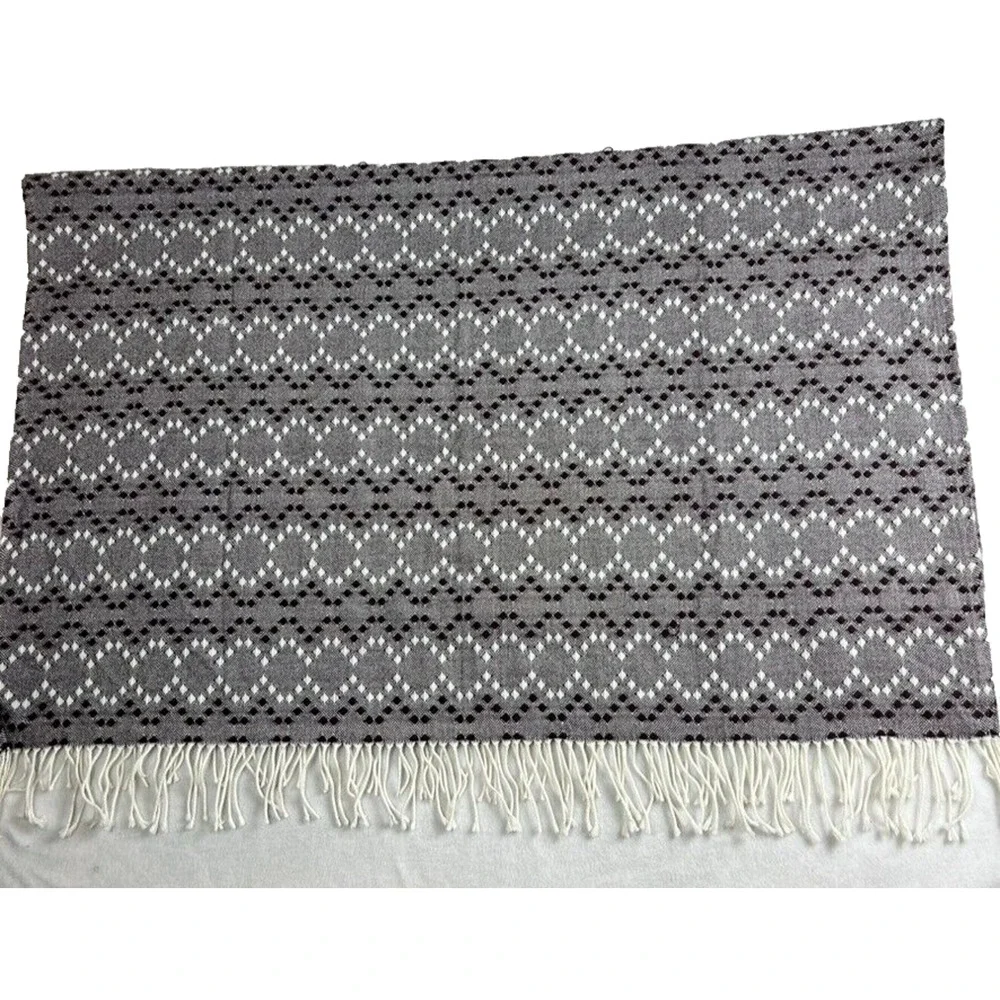 West Elm Throw Blanket Diamond Dot Decorative Burgundy White 44x56 Fringe